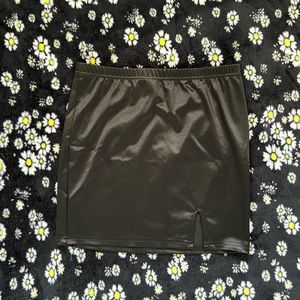 black satin mini skirt w/ slit
